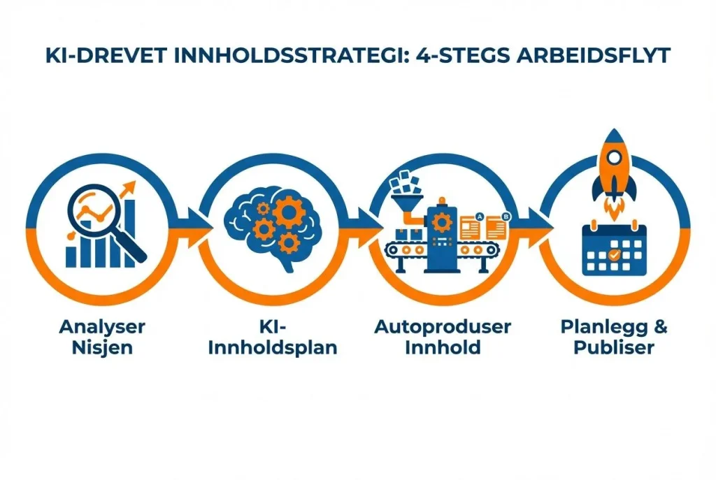 KI-drevet innholdsstrategi: Analyser, planlegg, autoproduser, publiser.