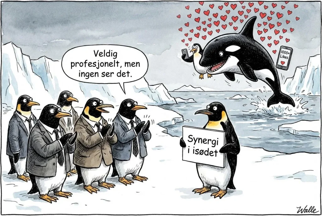 Pingviner applauderer mens spekkhogger får likes.