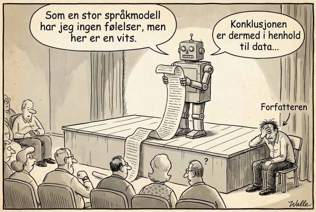 Robot forteller vitser, publikum og forfatter reagerer.