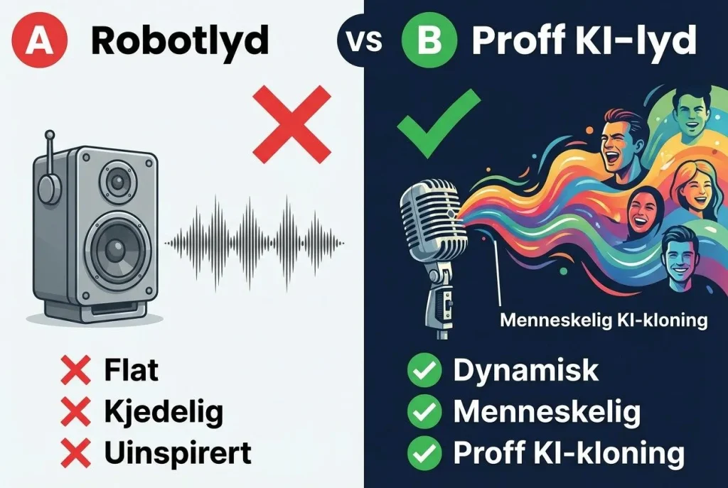 Robotlyd mot profesjonell KI-lyd sammenligning