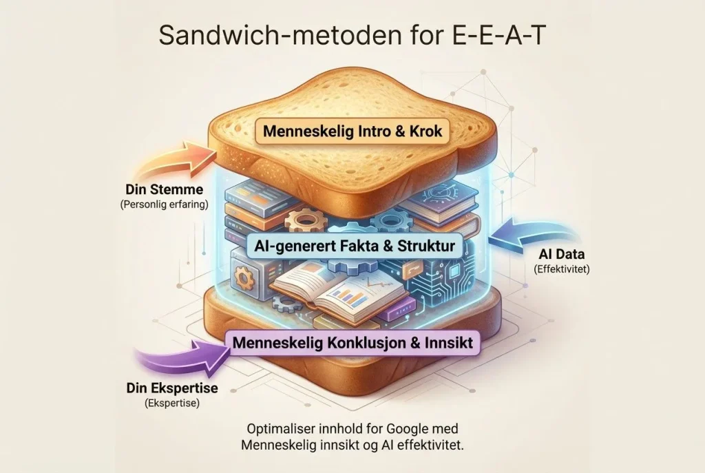 Sandwichmetoden for E-E-A-T med menneskelig og AI innsikt.