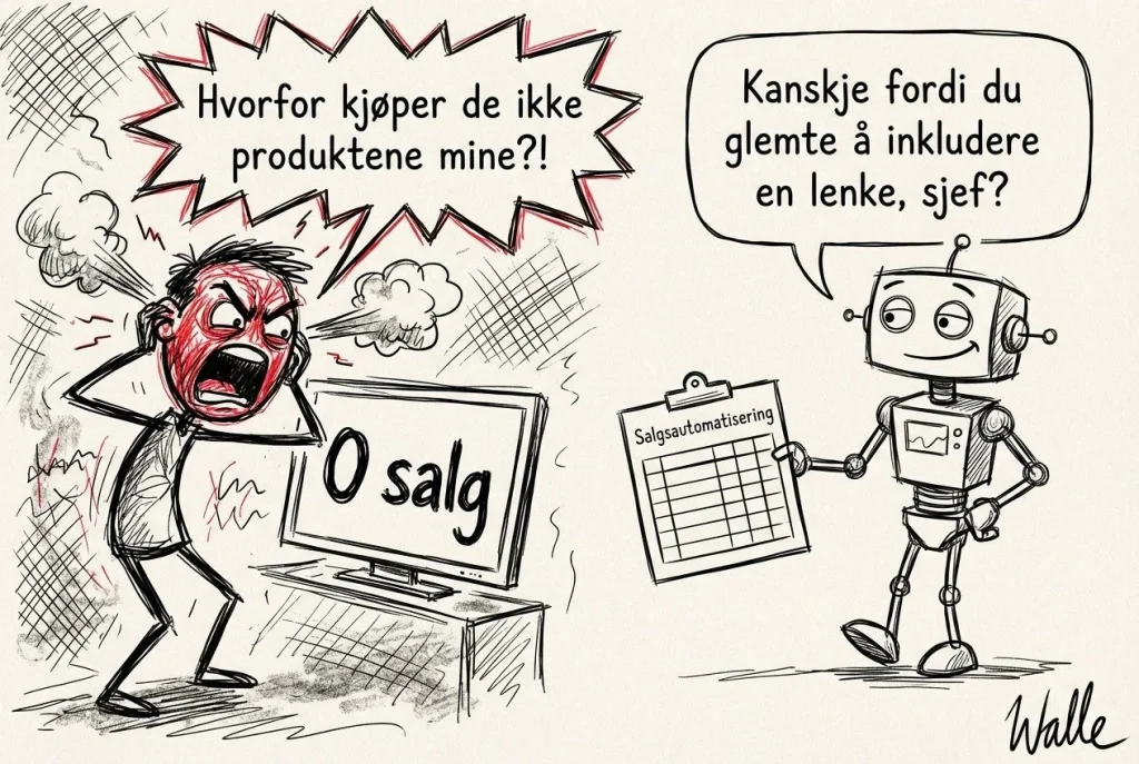 Sjefen frustrert over null salg; robot gir løsning.