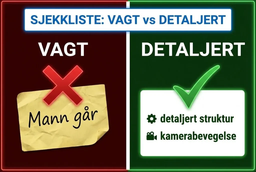 Sjekkliste: vag vs detaljert grafikk