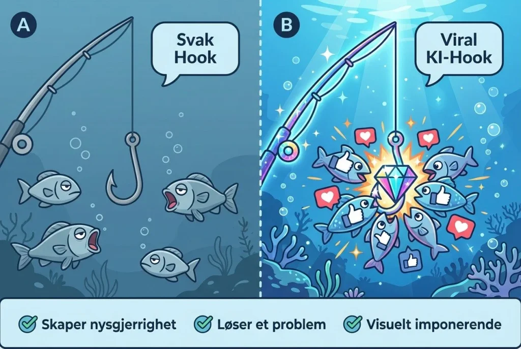 Svak versus viral KI-hook for fisk.