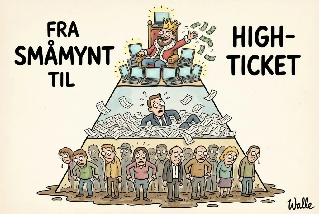 Pyramidespill illustrasjon med penger og dokumenter.